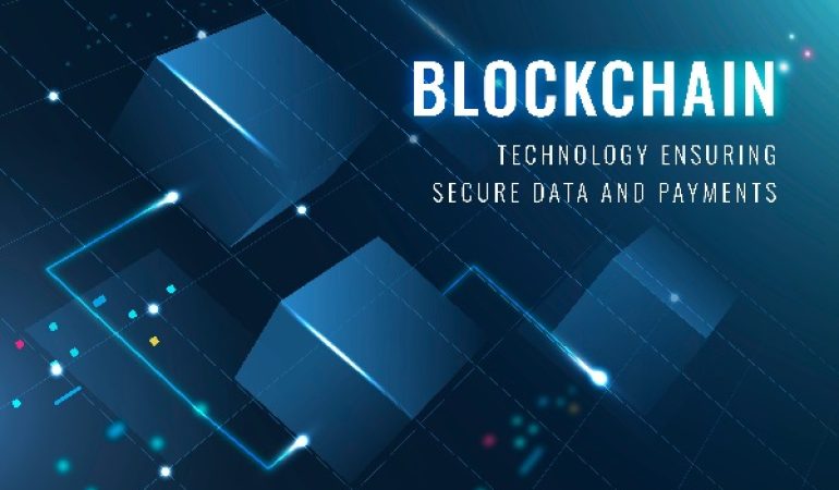 Blockchain technology security template vector data and payment securing blog banner